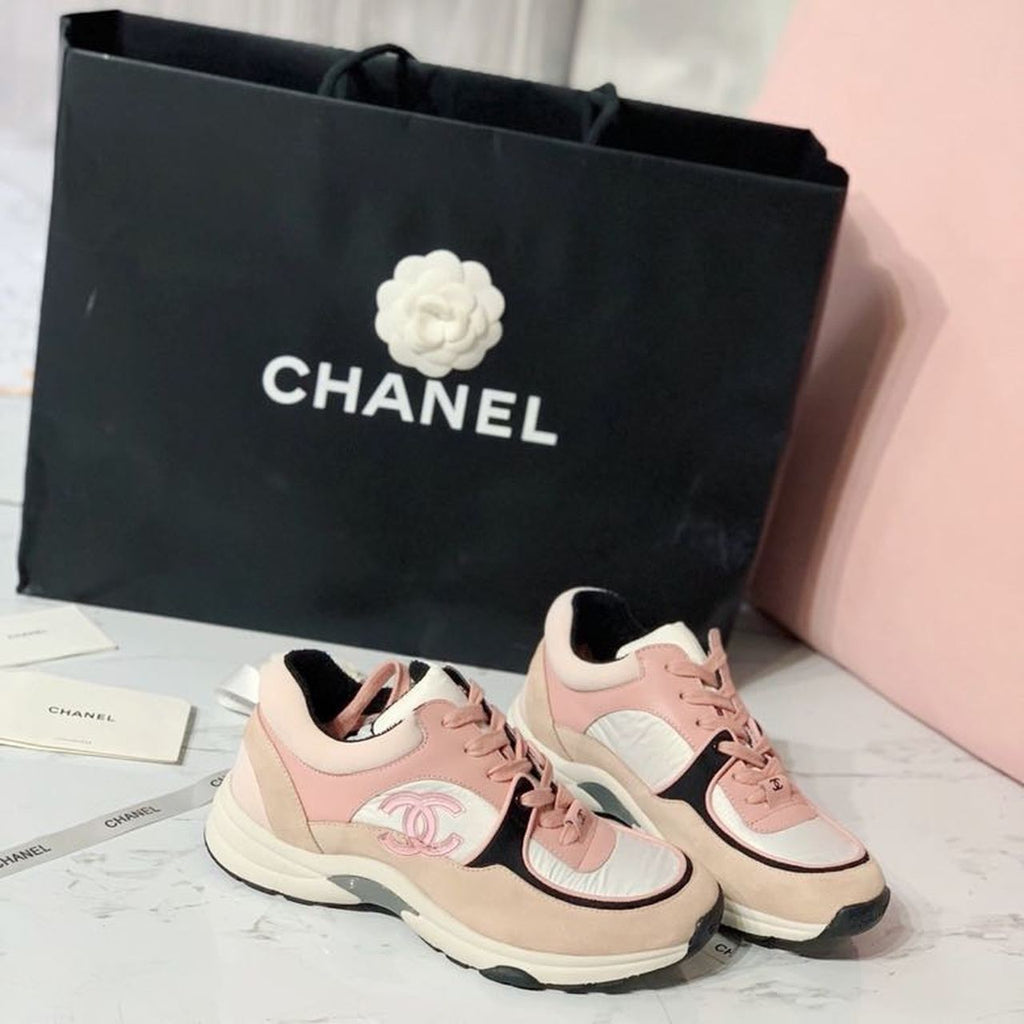 Chanel Nylon Trainer Sneakers Lambskin & Suede Leather Spring/Summer Collection, Light Pink/White