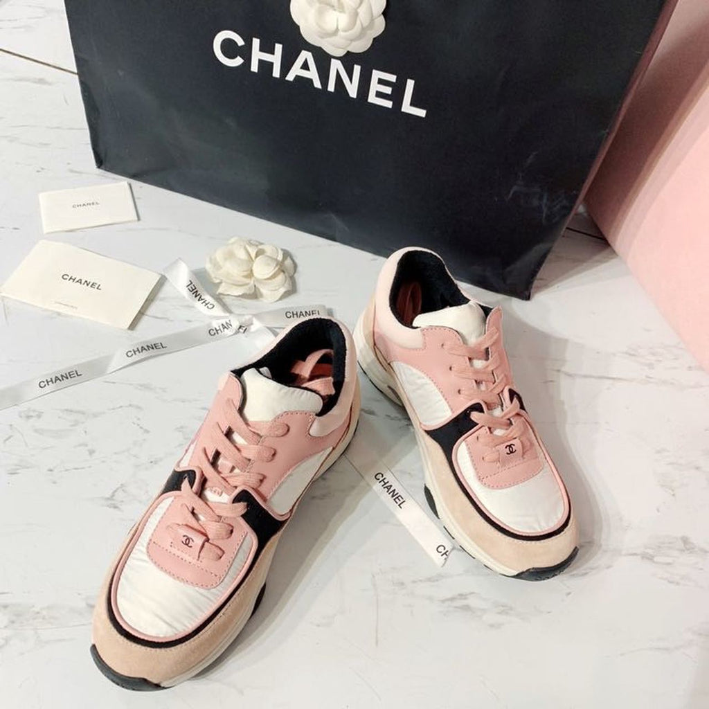 Chanel Nylon Trainer Sneakers Lambskin & Suede Leather Spring/Summer Collection, Light Pink/White