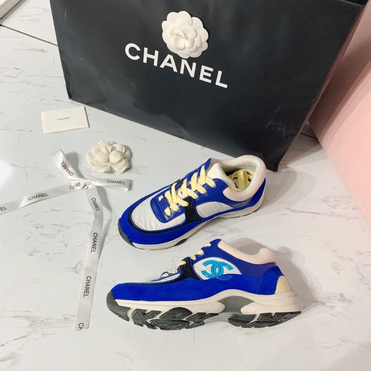 Chanel Nylon Trainer Sneakers Lambskin & Suede Leather Spring/Summer Collection Electric Blue