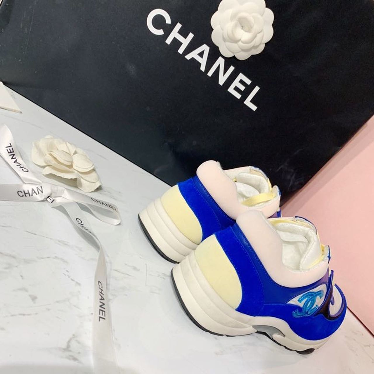 Chanel Nylon Trainer Sneakers Lambskin & Suede Leather Spring/Summer Collection Electric Blue