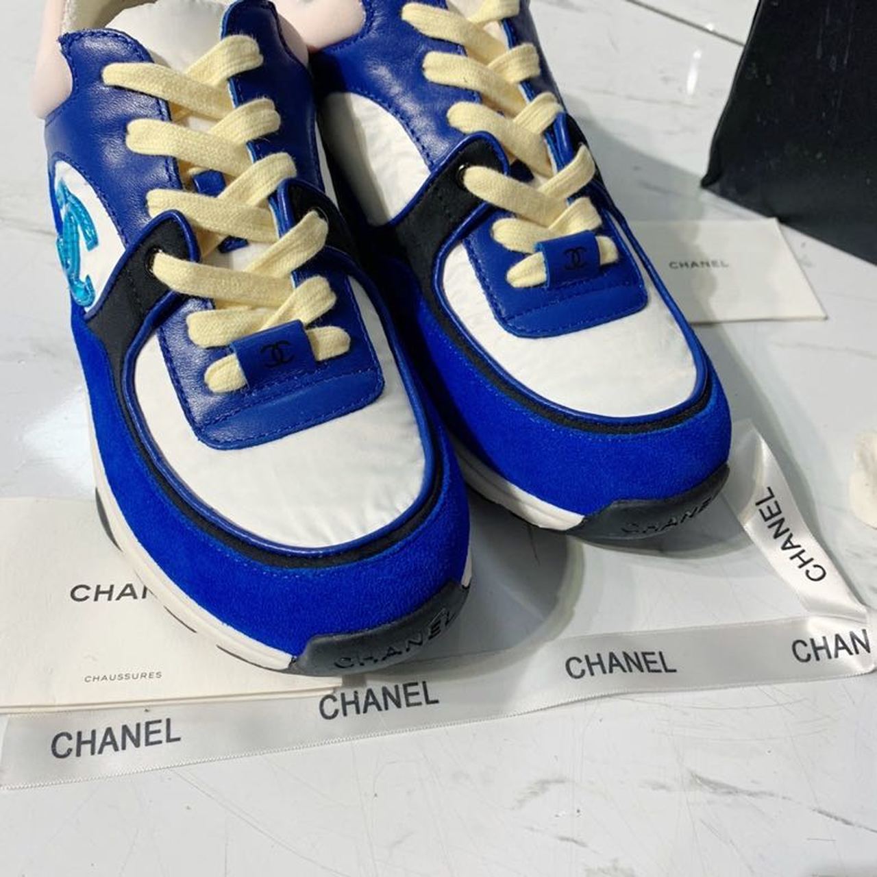 Chanel Nylon Trainer Sneakers Lambskin & Suede Leather Spring/Summer Collection Electric Blue