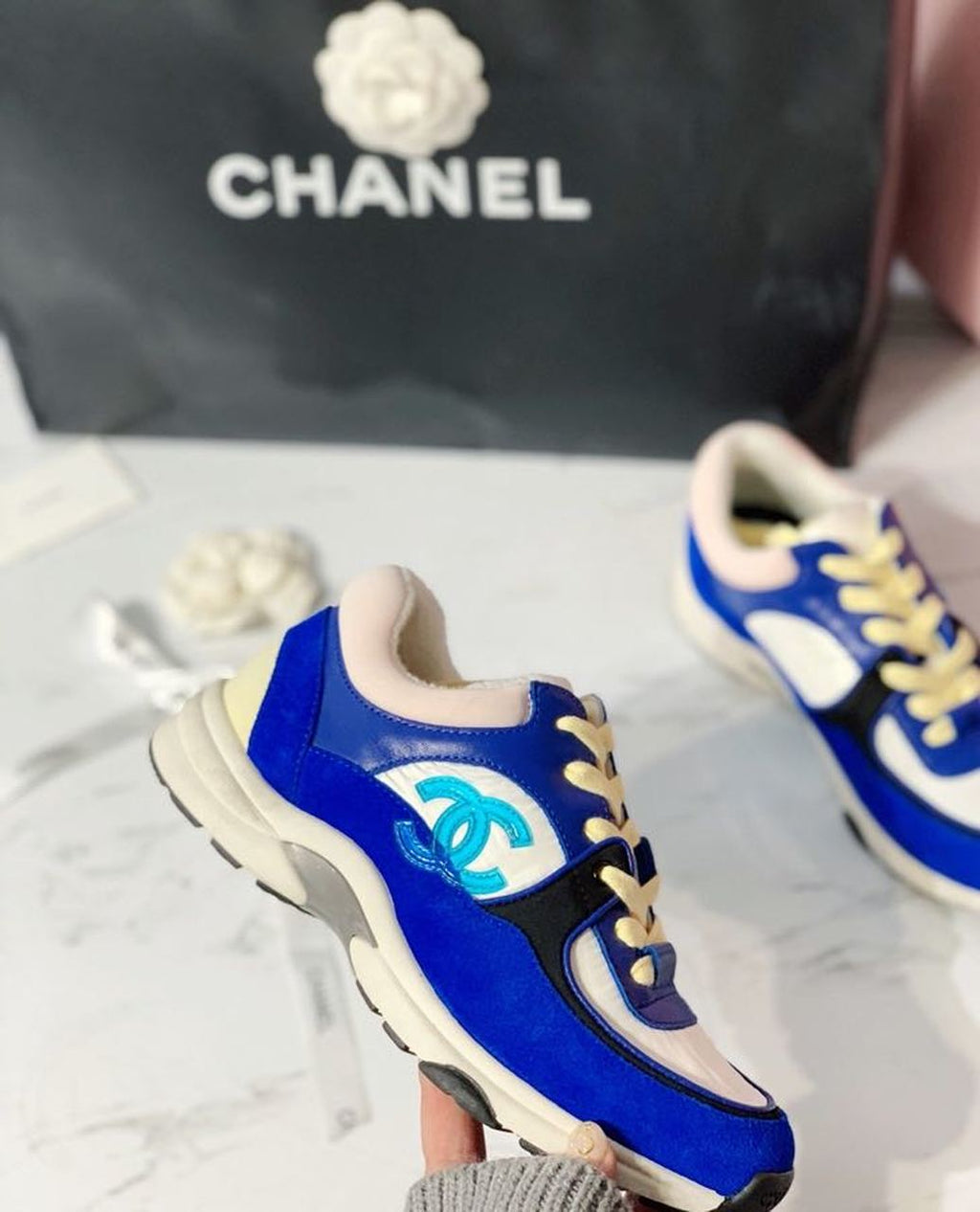 Chanel Nylon Trainer Sneakers Lambskin & Suede Leather Spring/Summer Collection Electric Blue
