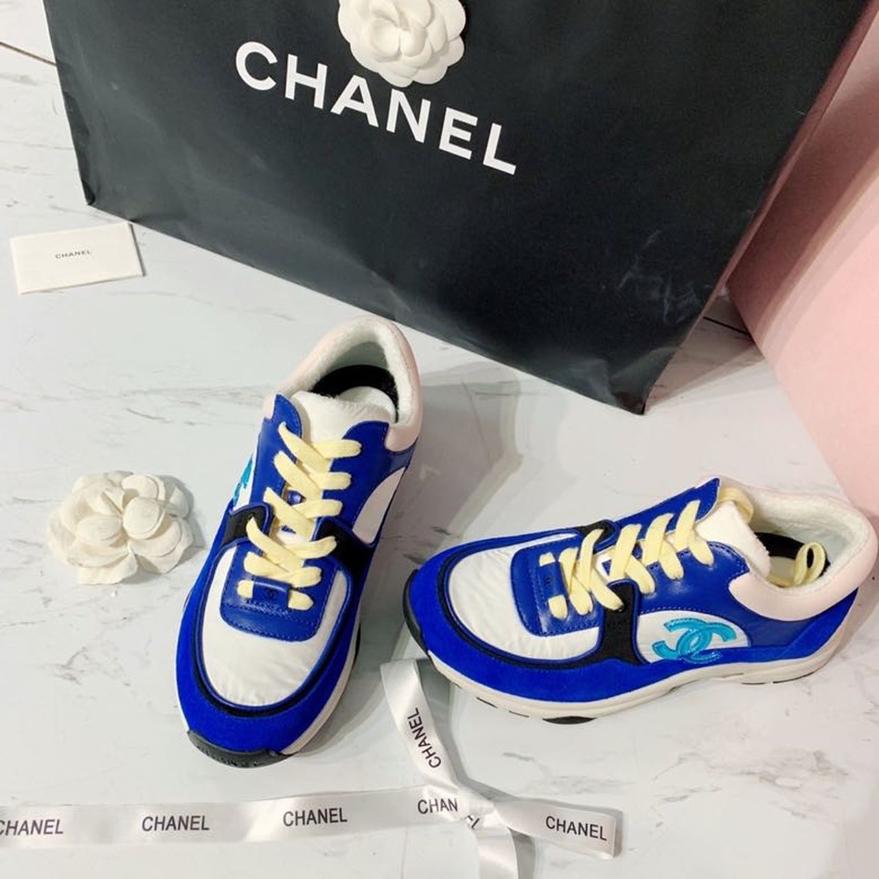 Chanel Nylon Trainer Sneakers Lambskin & Suede Leather Spring/Summer Collection Electric Blue