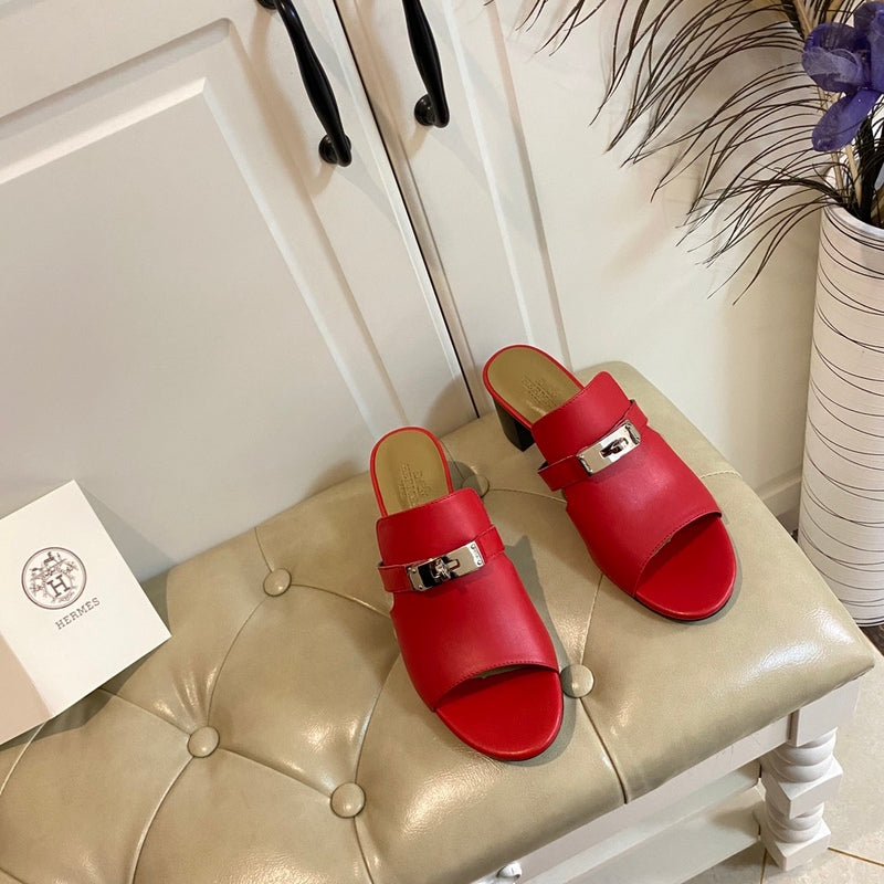 Hermes Blossom Mule Red
