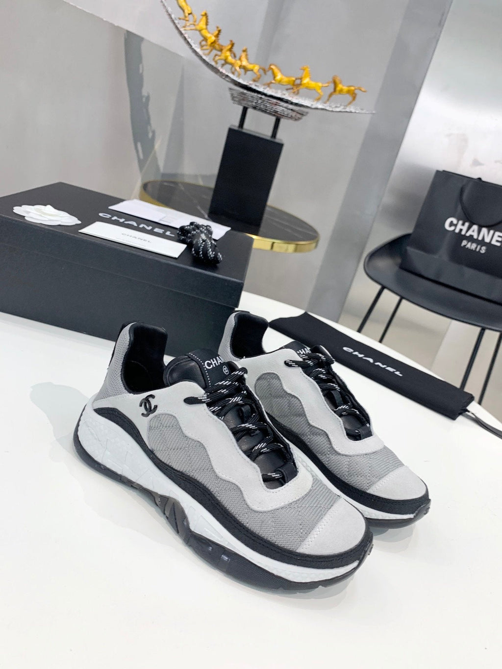 Chanel Open Shoes Grey/White