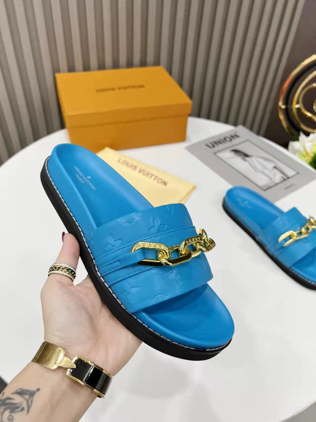 Louis Vuitton Unset Flat Comfort Mule Blue
