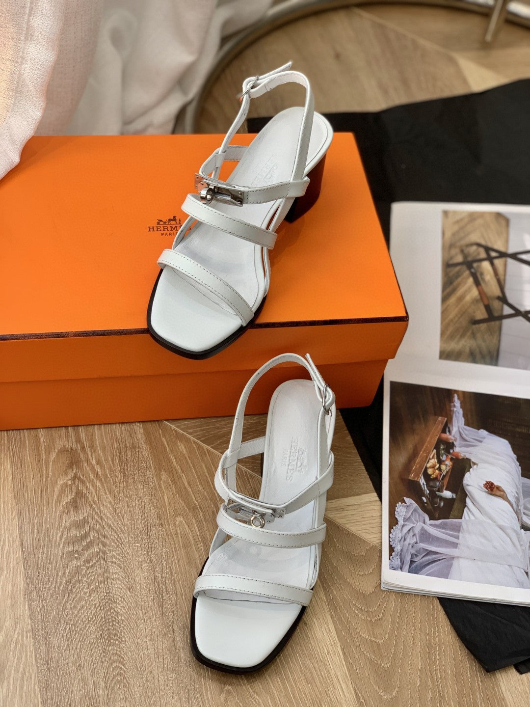 Hermes Eve 60 Sandal White