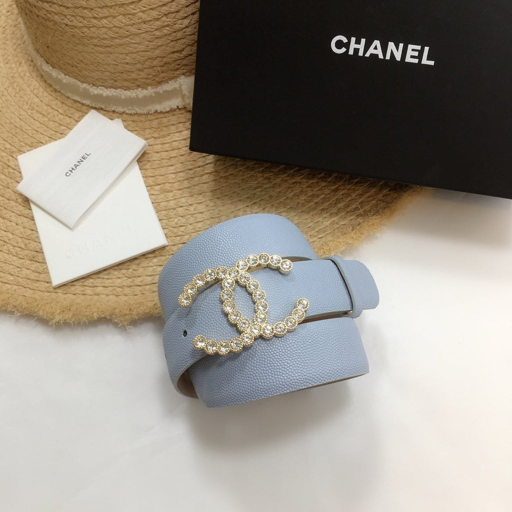 Chanel Belt With Beaded Buckle Light Blue