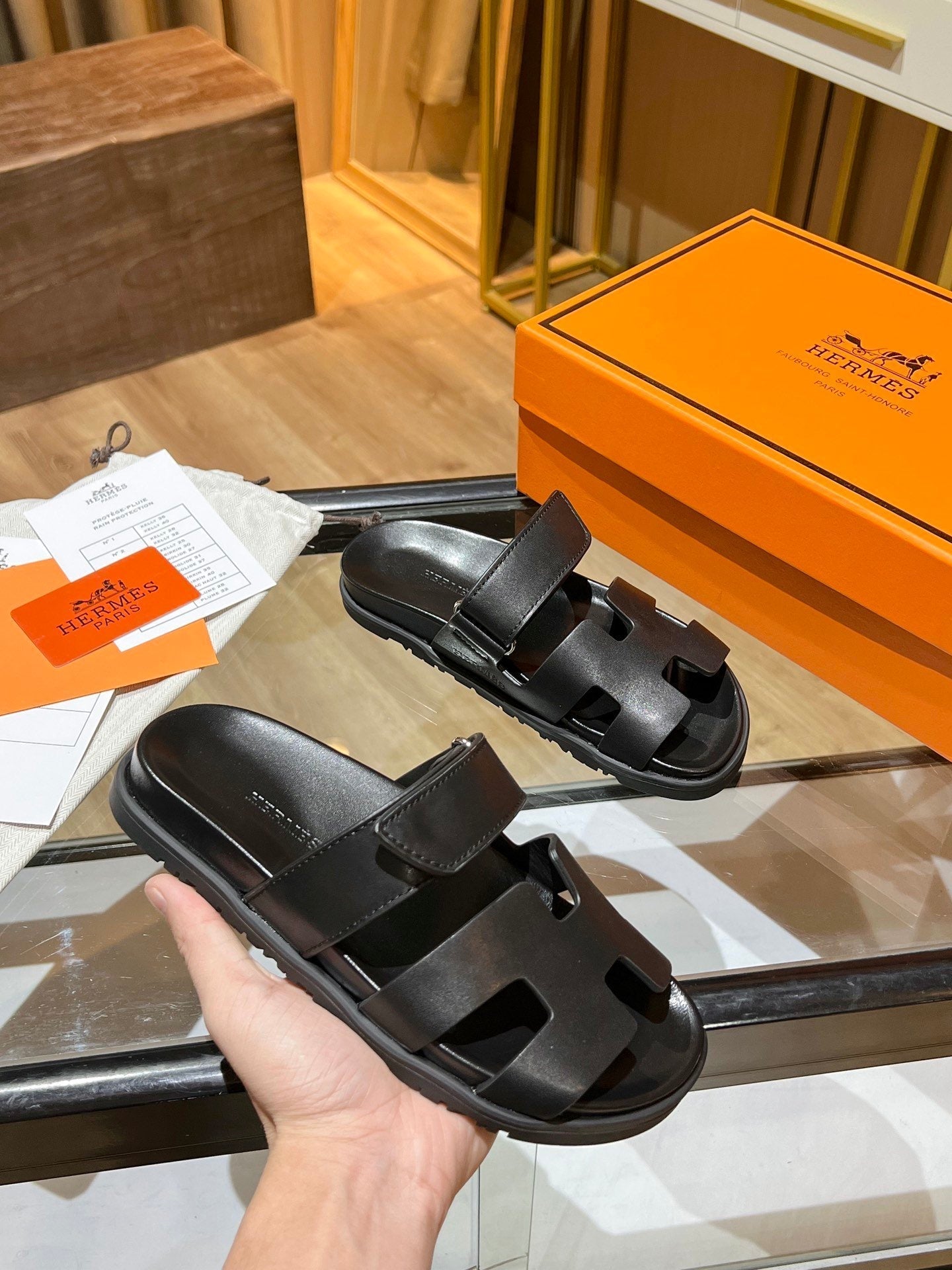 Hermes Oran Sandal Black