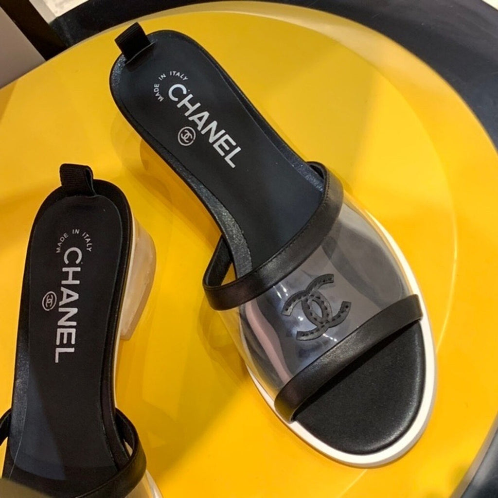 Chanel Logo Transparent PVC Mules Lambskin Leather Spring/Summer Collection Black