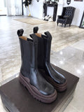 Bottega Veneta Flat Triple-Sole Leather Boots Calfskin Leather Fall/Winter 2020 Collection, Black/Brown