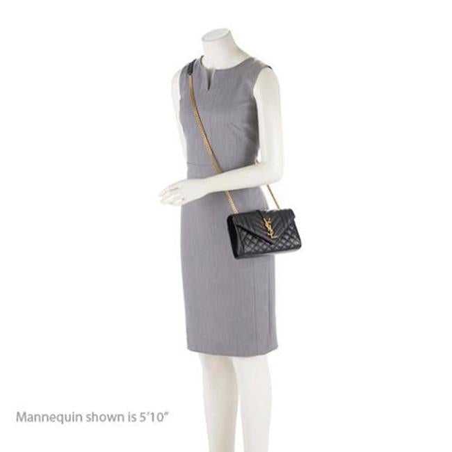 Saint Laurent Monogram Envelope Grain De Poudre Textured Mixed Matelasse Triquilt Small Black Leather Shoulder Bag