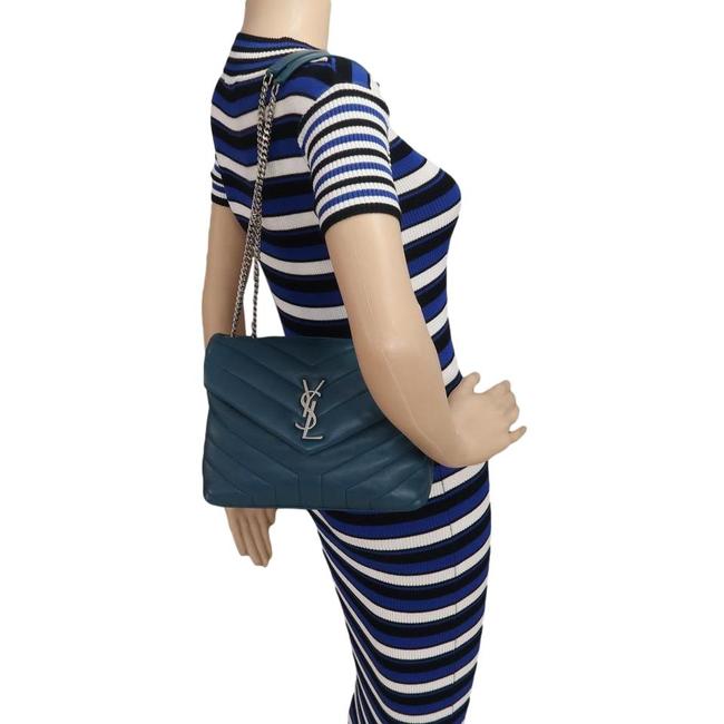 Saint Laurent Monogram Loulou Calfskin Y Quilted Monogram Small Chain Satchel Blue Leather Shoulder Bag