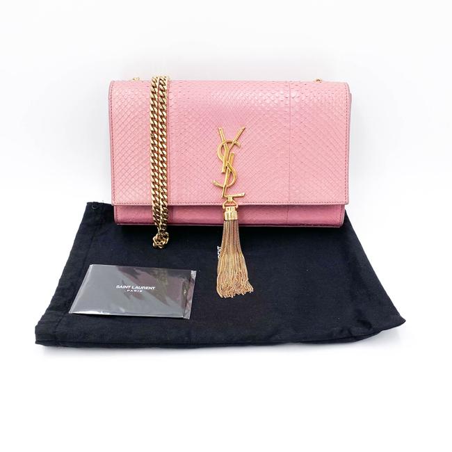 Saint Laurent Monogram Kate Medium Monogram Snakeskin Pink Leather Shoulder Bag