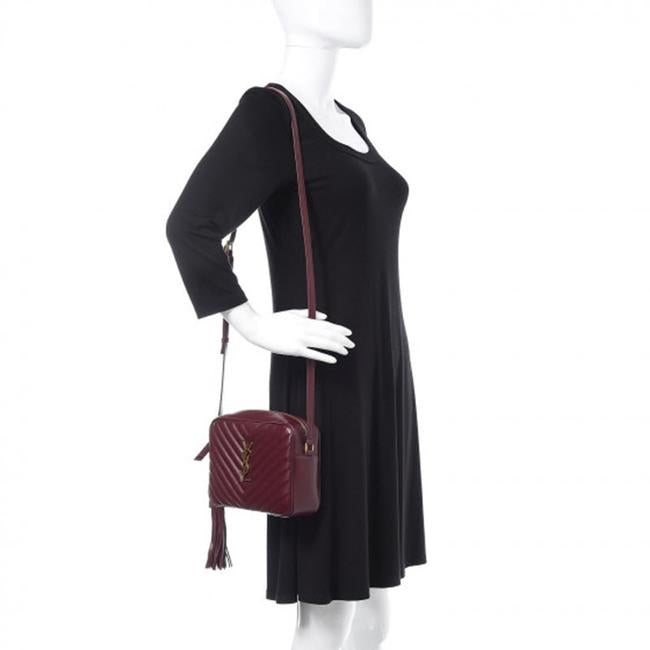 Saint Laurent Monogram Lou Camera Calfskin Matelasse Dark Legion Red Leather Shoulder Bag