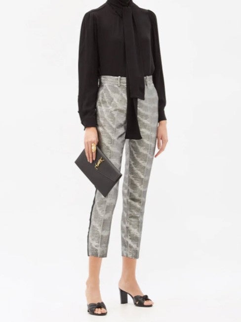 Saint Laurent Envelope Uptown Monogram Plaque Grained-leather Black Leather Clutch
