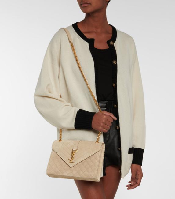 Saint Laurent Monogram Envelope Medium Beige Suede Leather Shoulder Bag