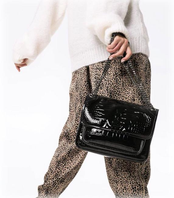 Saint Laurent Niki Medium Crocodile-embossed Black Patent Leather Shoulder Bag