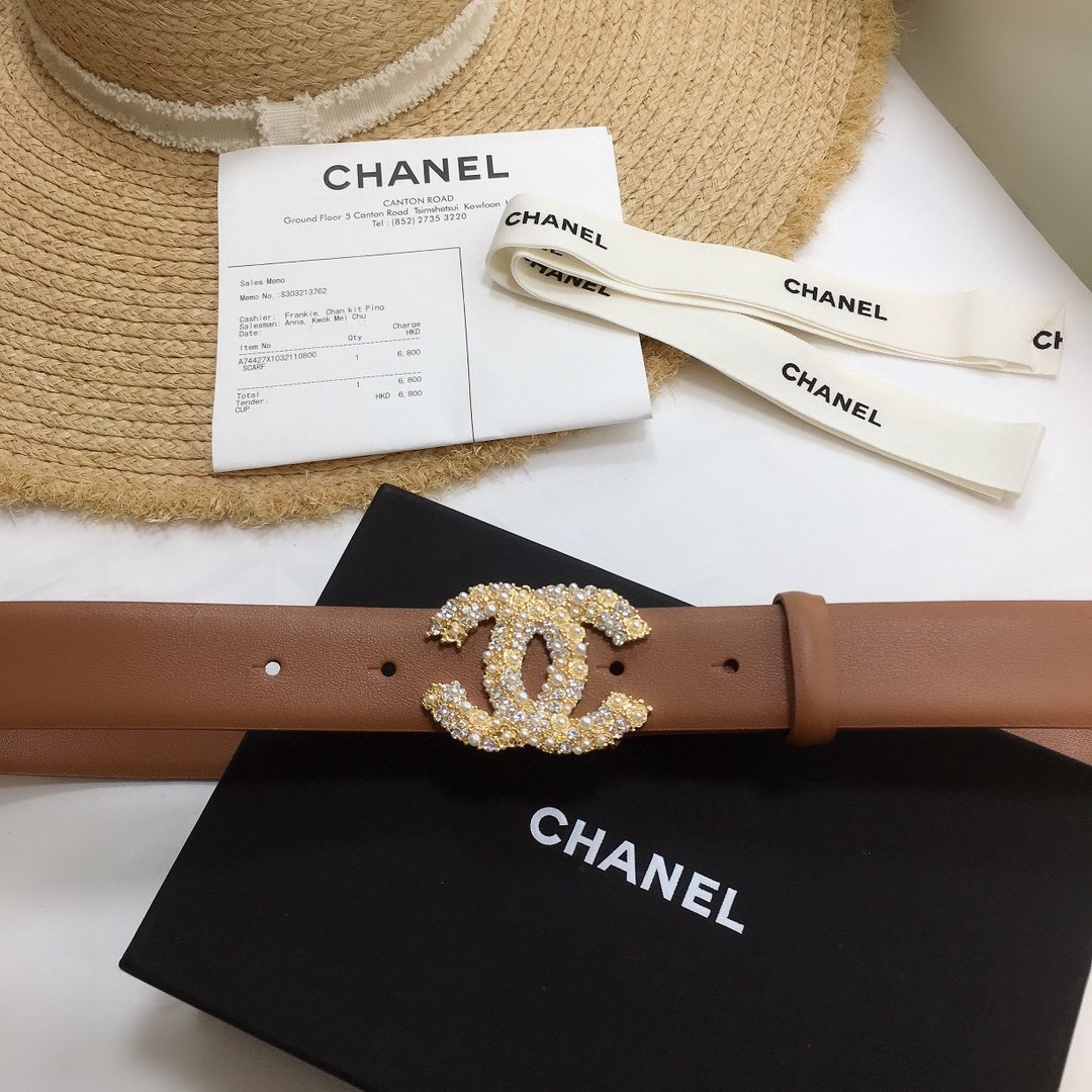 Chanel Belt With Beaded Buckle Brown