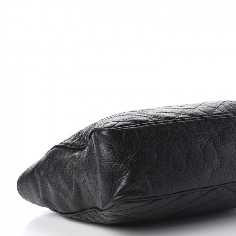 Saint Laurent Niki Crinkled Matelasse Monogram Large Shopping Black Calfskin Leather Tote
