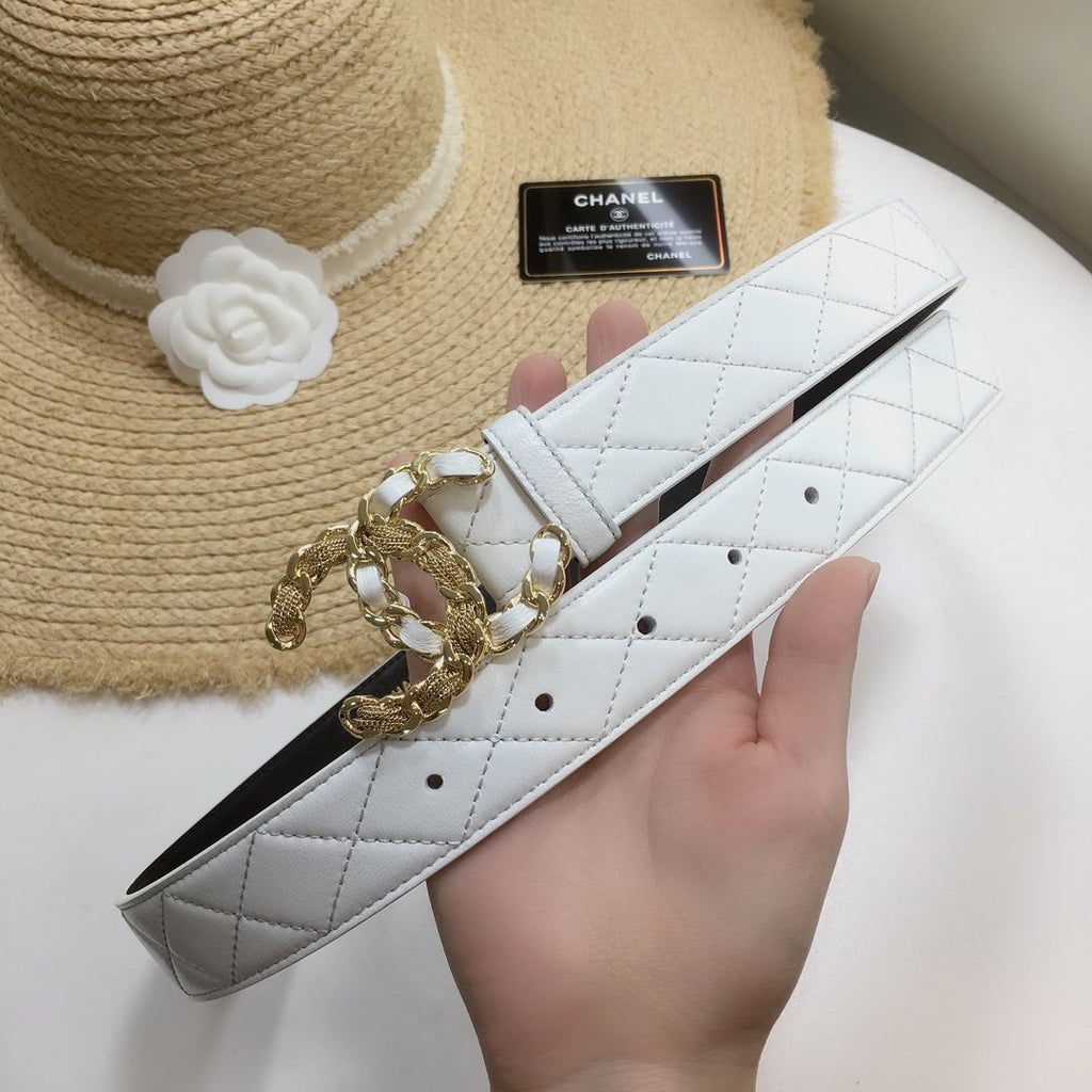 Chanel Belt With Double C Buckle White