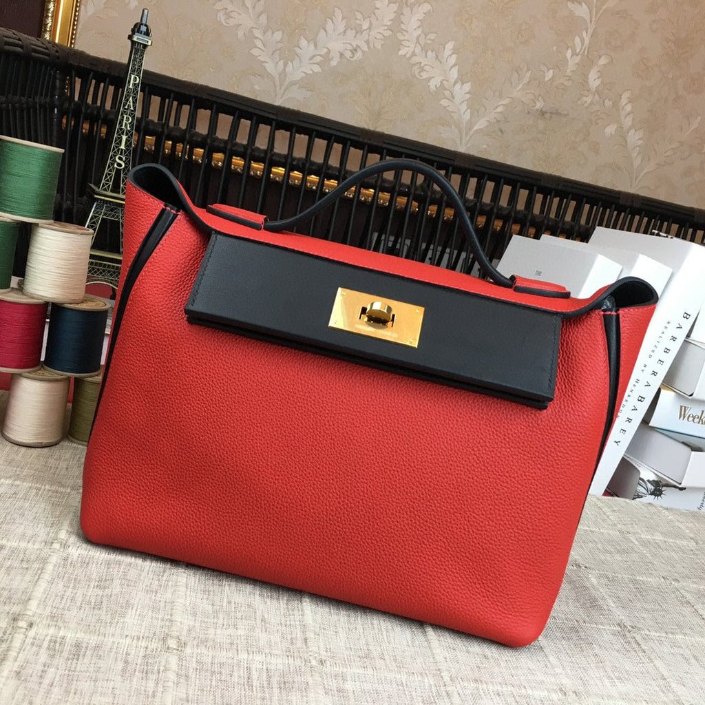 Hermes 24 24 29cm Noir Black Clémence Red