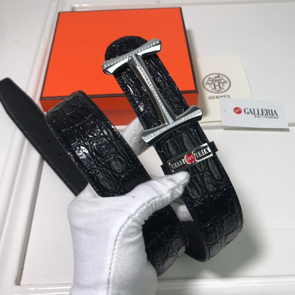 Hermes Mors H Belt Buckle & Leather Strap Black