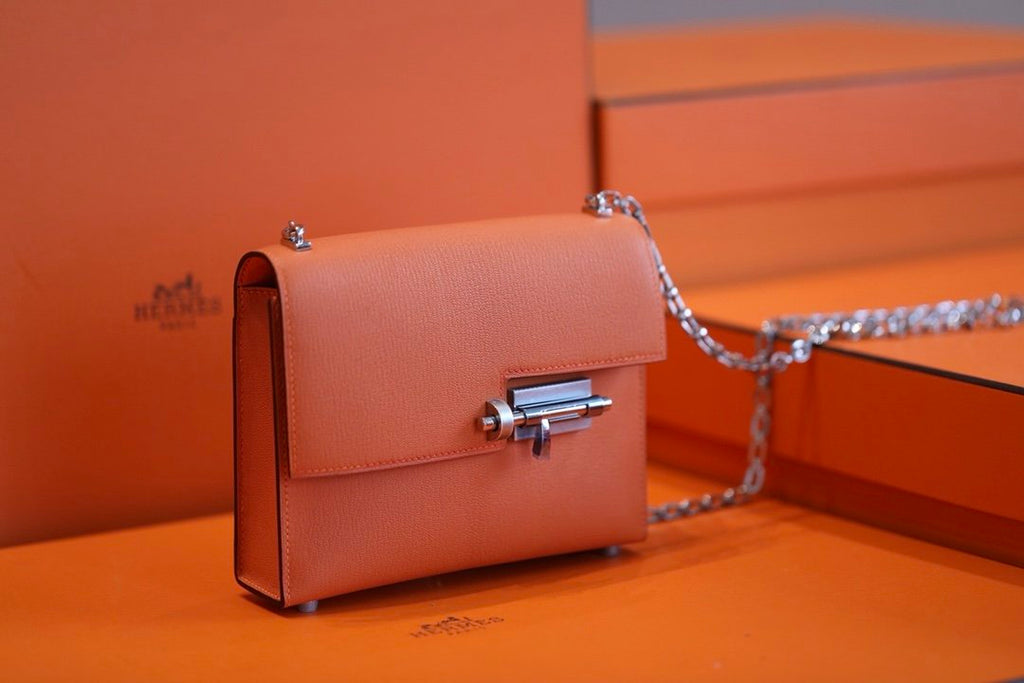 Hermes Verrou Chain Birkin Handle Bag 17cm Orange