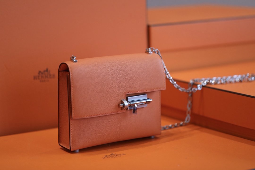 Hermes Verrou Chain Birkin Handle Bag 17cm Orange