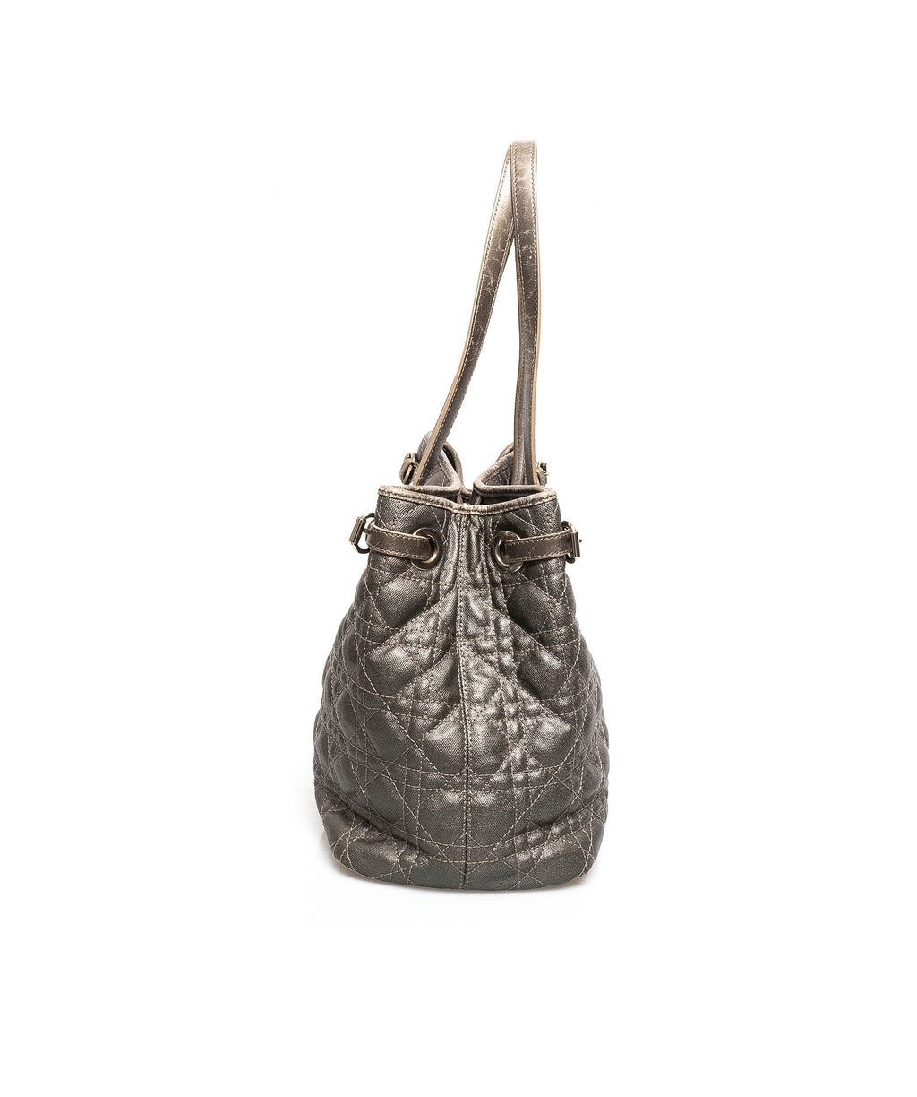 Christian Dior Cannage Grey Canvas Top handle Tote Bag PHW - AGL1349 - Cap N Wrap