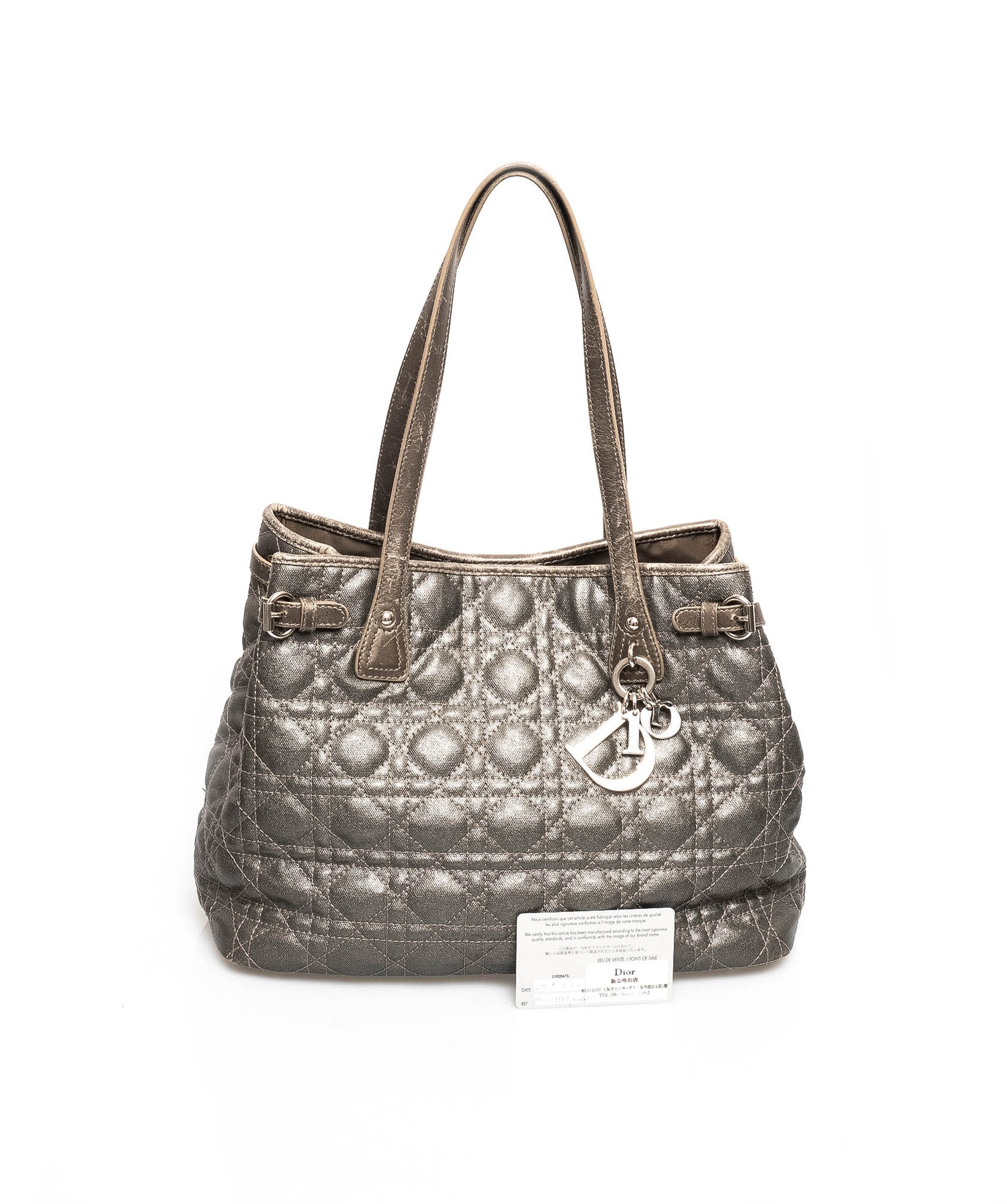 Christian Dior Cannage Grey Canvas Top handle Tote Bag PHW - AGL1349 - Cap N Wrap