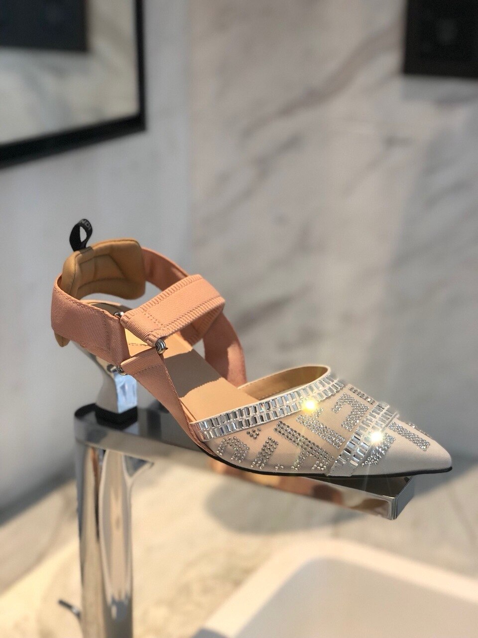 Fendi Colibri Runway Crystal FF Slingback Pumps 55mm Spring/Summer Collection White