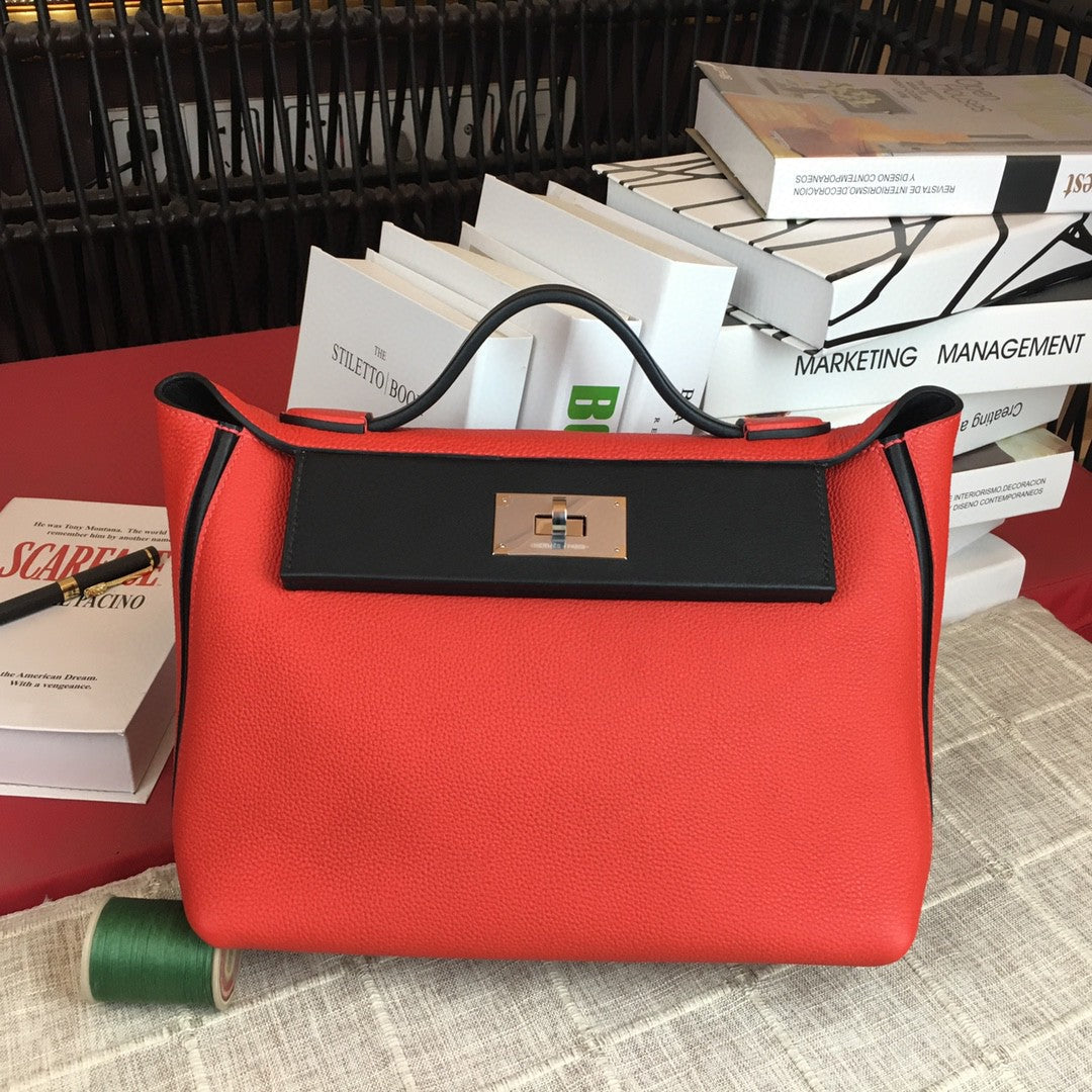 Hermes 24 24 29cm Noir Black Clémence Red
