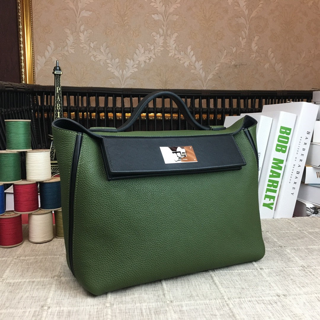 Hermes 24 24 29cm Noir Black Clémence Green