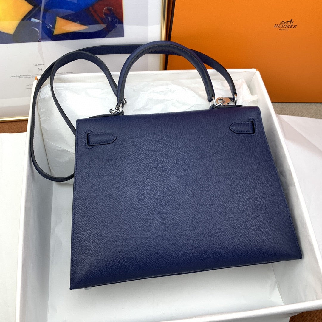 Hermes Kelly 28 Togo Silver Hardware Blue