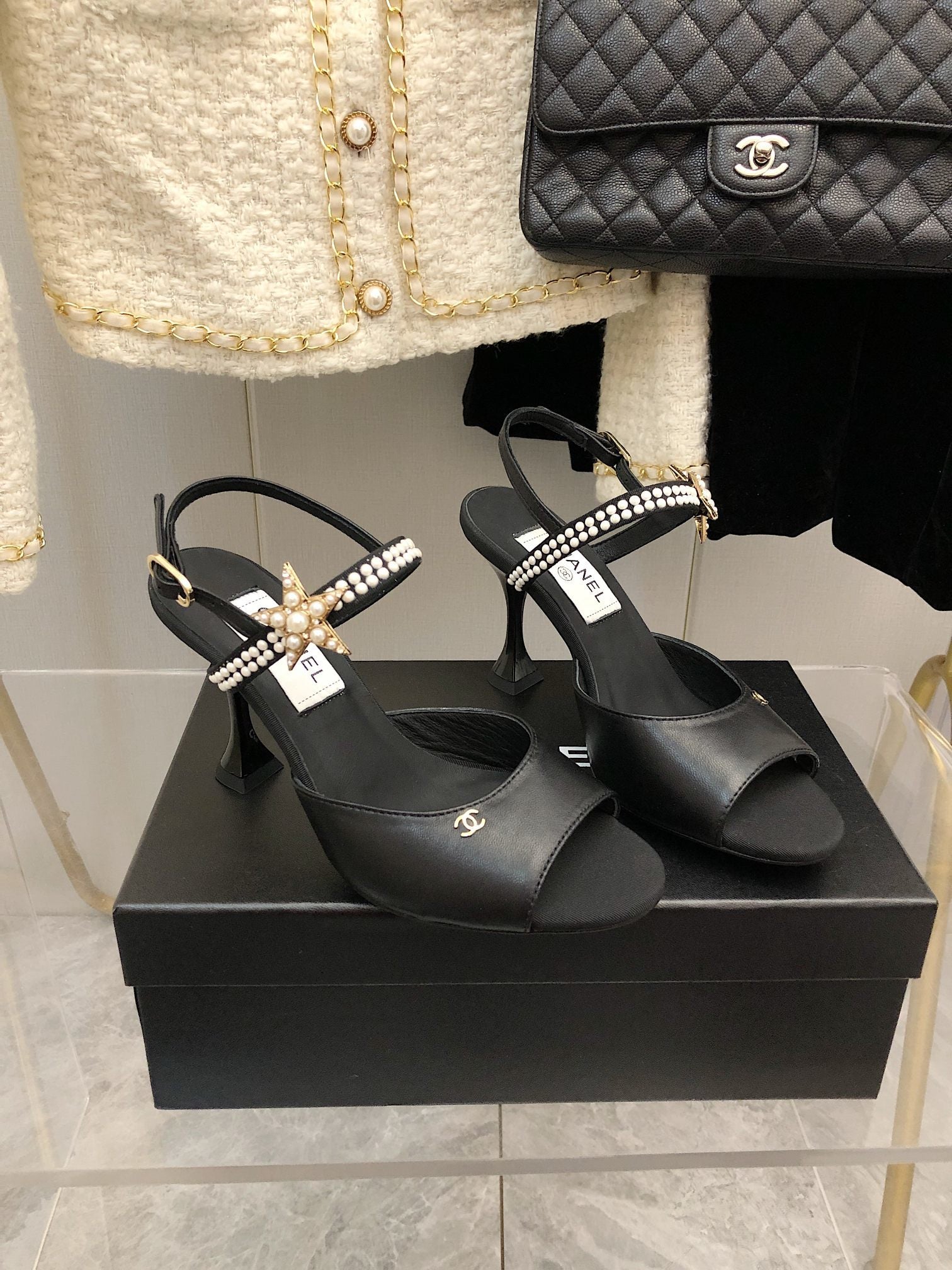 Chanel Open Shoes Black