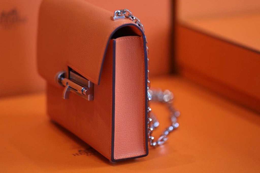 Hermes Verrou Chain Birkin Handle Bag 17cm Orange