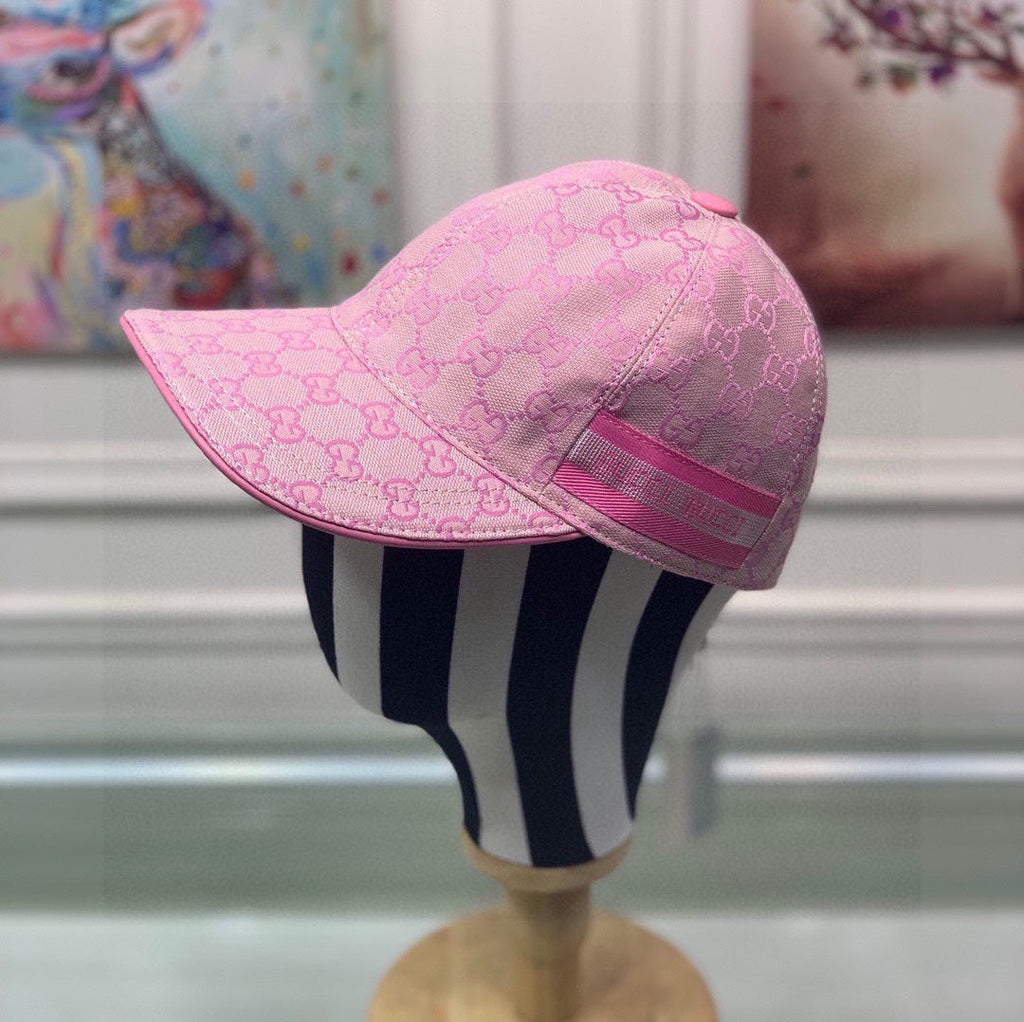 Gucci Canvas Baseball Cap with Web Pink