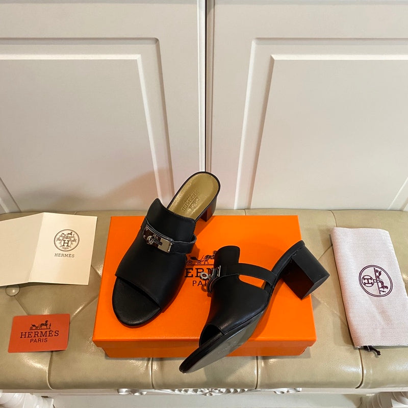 Hermes Blossom Mule Black
