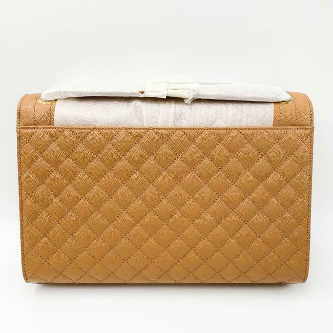Saint Laurent Envelope Grain De Poudre Mixed Matelasse Large Triquilt Monogram Dune Brown Leather Shoulder Bag