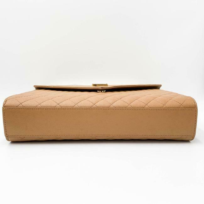 Saint Laurent Envelope Grain De Poudre Mixed Matelasse Large Triquilt Monogram Dune Brown Leather Shoulder Bag