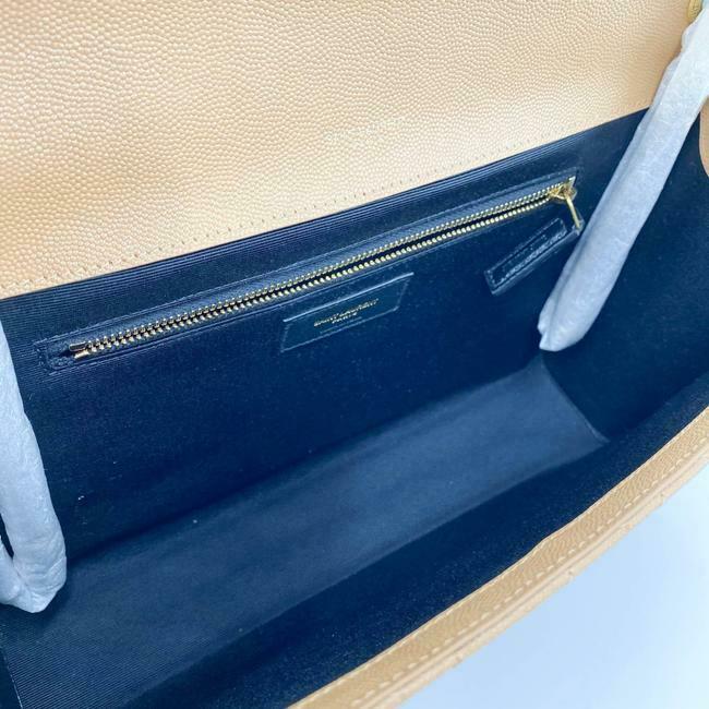 Saint Laurent Envelope Grain De Poudre Mixed Matelasse Large Triquilt Monogram Dune Brown Leather Shoulder Bag