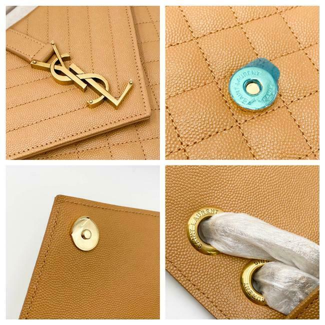 Saint Laurent Envelope Grain De Poudre Mixed Matelasse Large Triquilt Monogram Dune Brown Leather Shoulder Bag