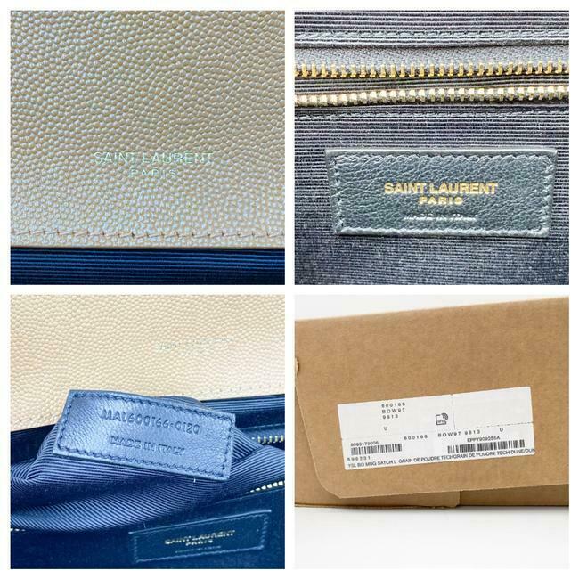 Saint Laurent Envelope Grain De Poudre Mixed Matelasse Large Triquilt Monogram Dune Brown Leather Shoulder Bag