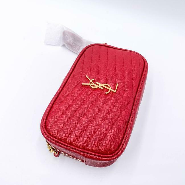 Saint Laurent Camera Lou Grain De Poudre Matelasse Monogram Mini Eros Red Leather Shoulder Bag