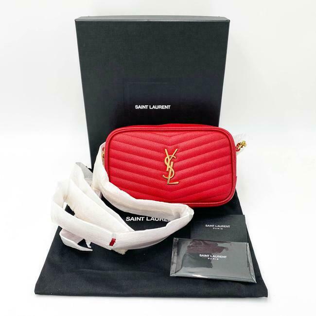 Saint Laurent Camera Lou Grain De Poudre Matelasse Monogram Mini Eros Red Leather Shoulder Bag