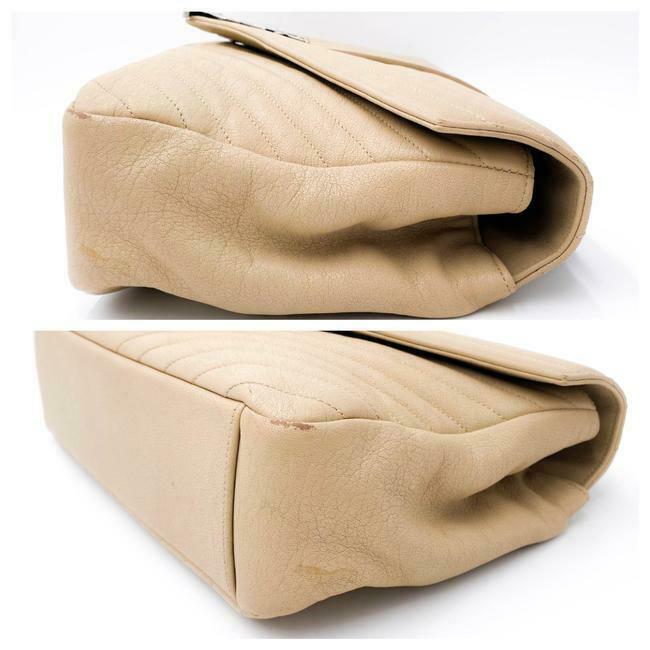 Saint Laurent Sheepskin Matelasse Chevron Monogram Large College Satchel Beige Leather Shoulder Bag
