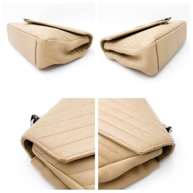 Saint Laurent Sheepskin Matelasse Chevron Monogram Large College Satchel Beige Leather Shoulder Bag