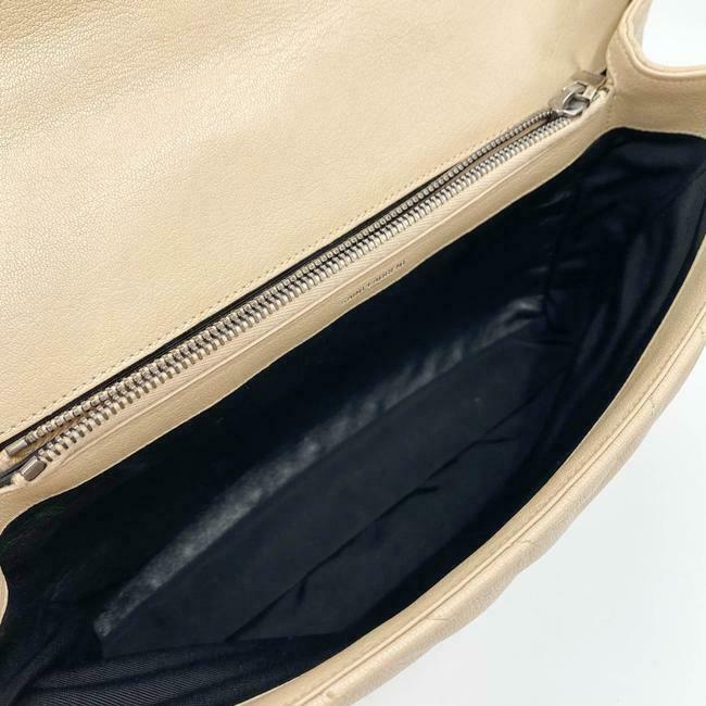 Saint Laurent Sheepskin Matelasse Chevron Monogram Large College Satchel Beige Leather Shoulder Bag