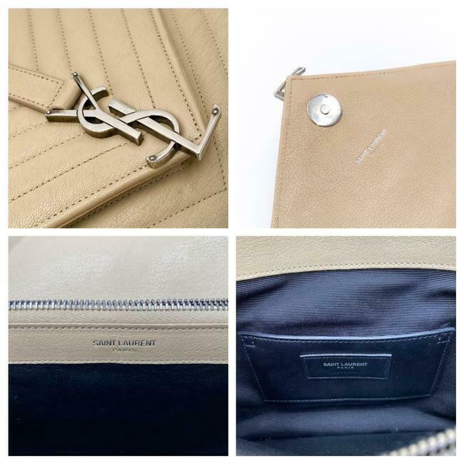 Saint Laurent Sheepskin Matelasse Chevron Monogram Large College Satchel Beige Leather Shoulder Bag